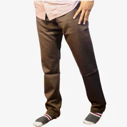 Men's Solid Brown Cotton Formal Trousers | Regular Fit Office Wear Pants